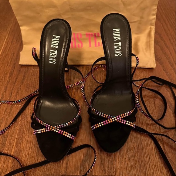 Paris Texas Black Stiletto Heels with Ankle Ties - Picture 2 of 5